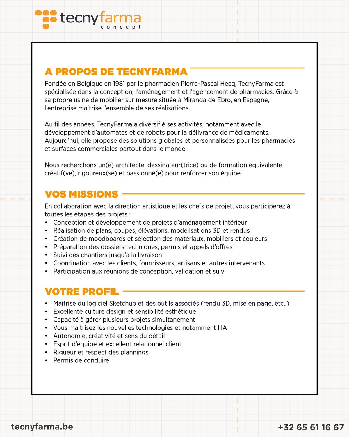 À propos de TecnyFarma, vos missions et votre profil